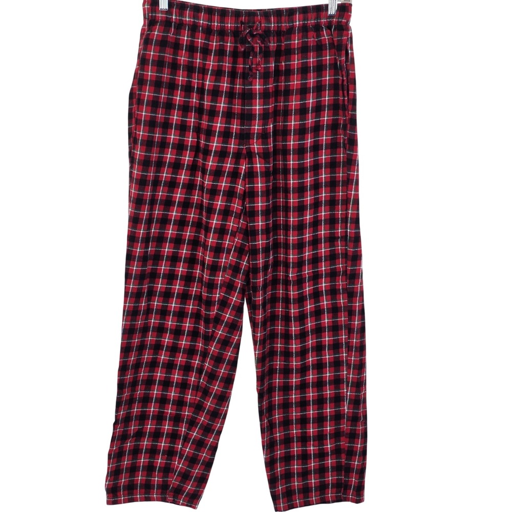 Lands' End Pajama Pants Mens LT Red Plaid Flannel Drawstring Sleepwear Lounge